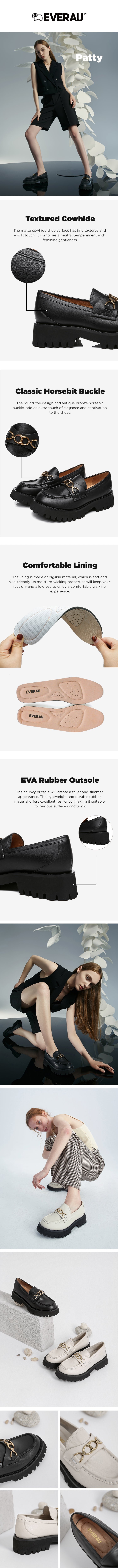 EVERAU® Women Leather Gold Buckle Platform Chunky Loafers Patty插图