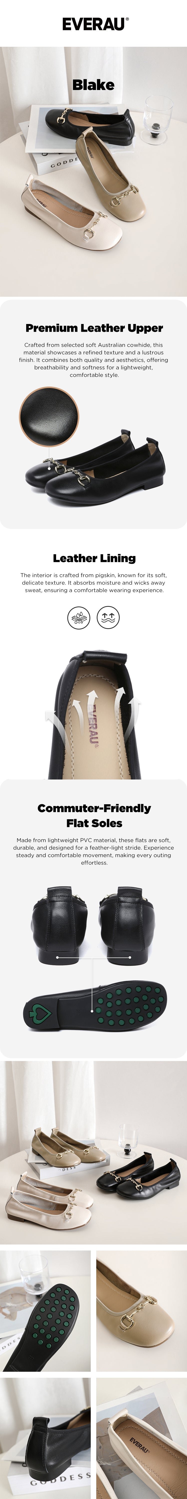 EVERAU® Women Leather Round Toe Metal Buckle Ultra Soft Ballet Flats Blake插图