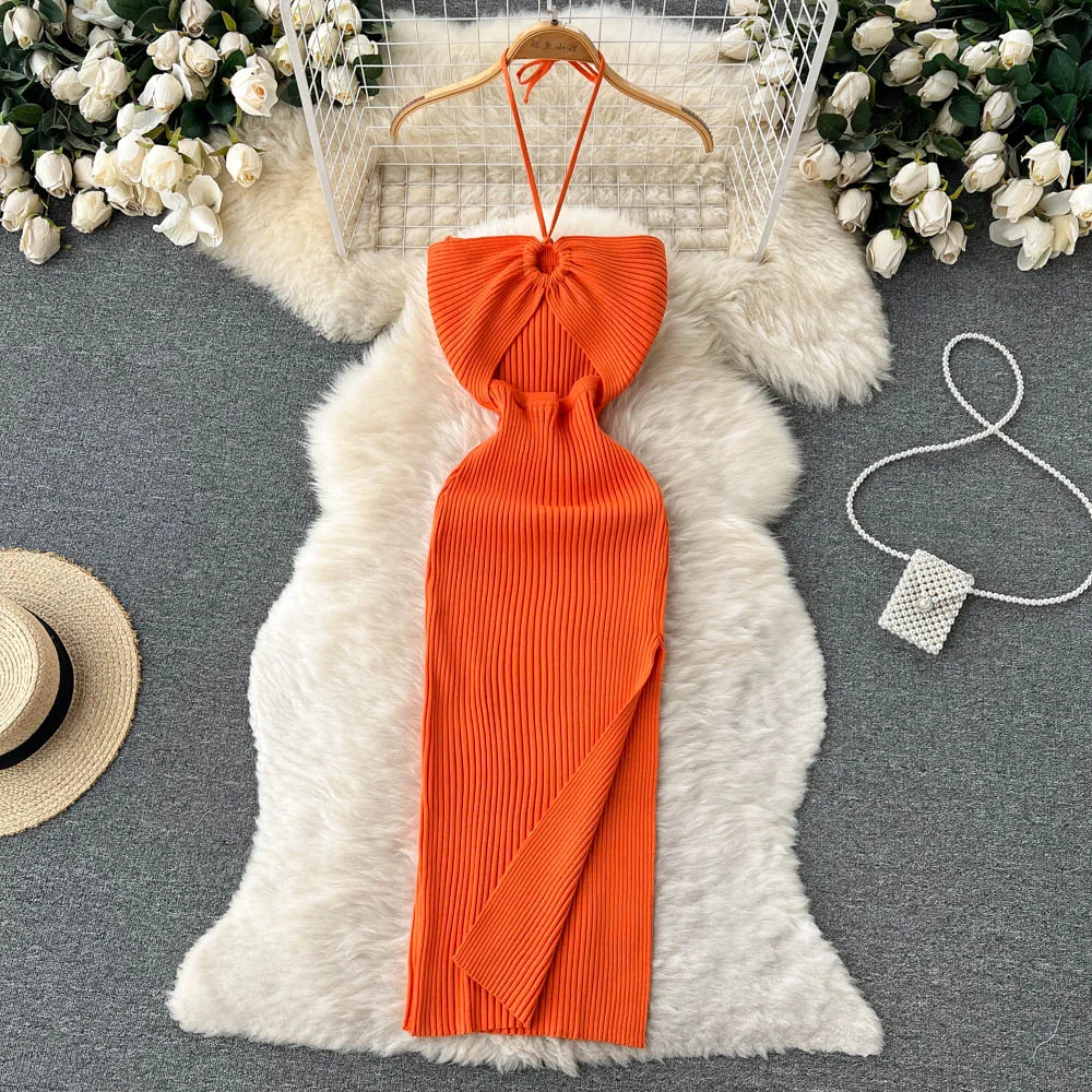 YuooMuoo Chic Fashion Sexy Package Hips Split Knitted Summer Dress 2025 Women Slim Elastic Bodycon Party Dress Streetwear Outfit插图14