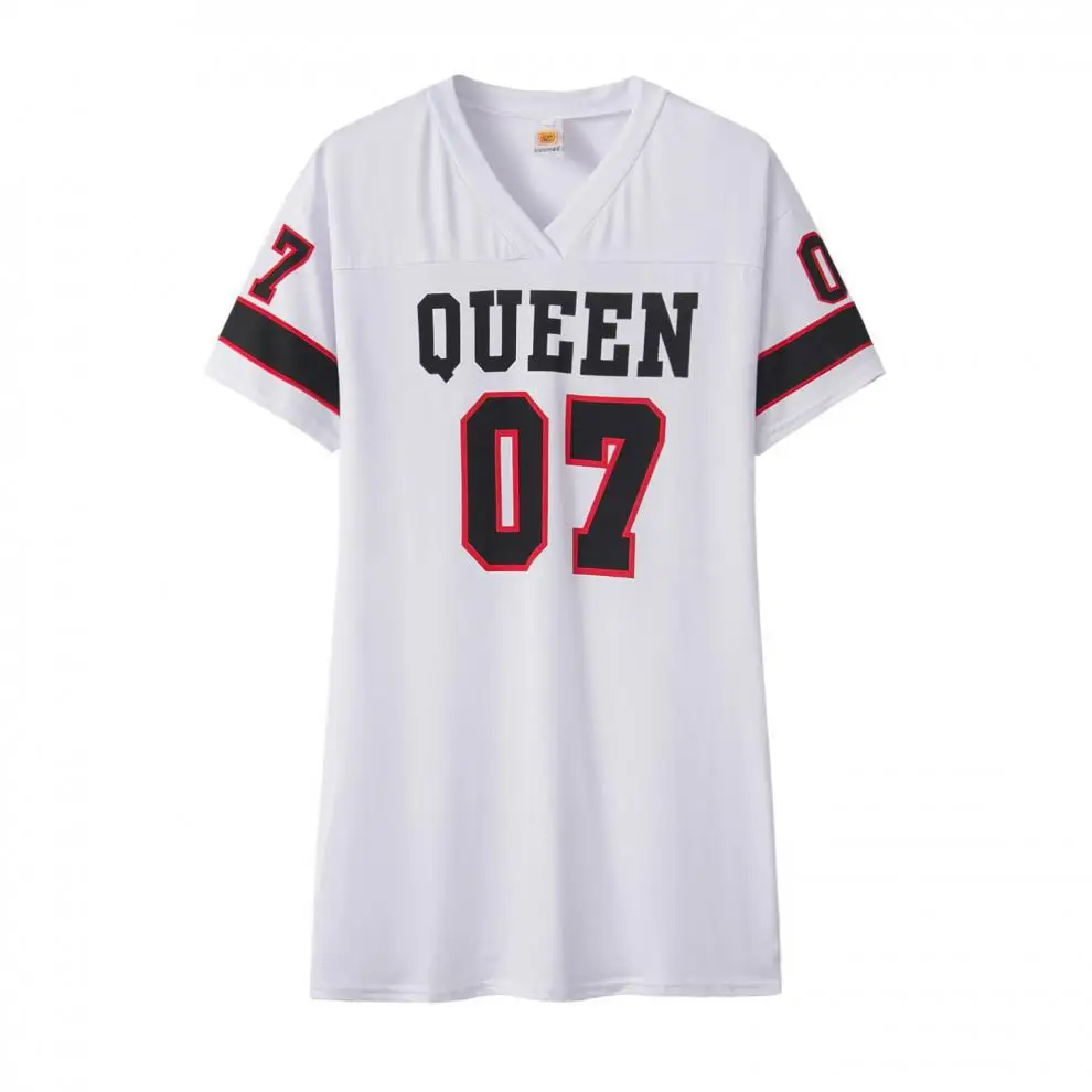 2025 New Fashion V-Neck Queen Letters Print Dress Short Sleeve Basketball Sporty Style Sexy Loose Female Clothing Streetwear插图8