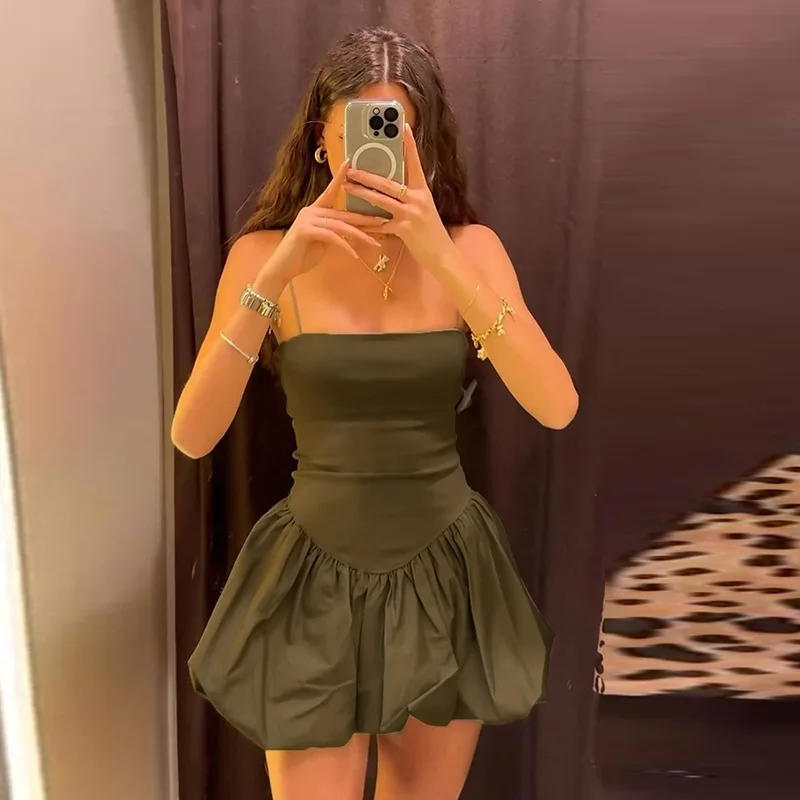 Sexy Women Vintage Solid Mini Dress Cami Ball Gown Dresses Slash Neck Sleeveless Summer Female Fashion Casual Dress Vestidos插图7