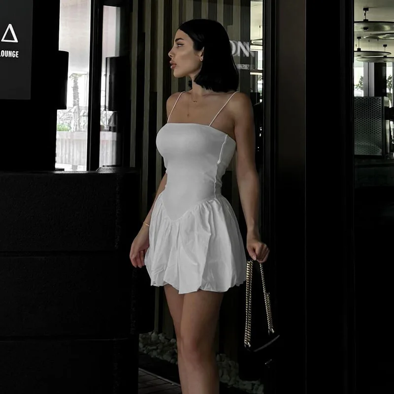 Sexy Women Vintage Solid Mini Dress Cami Ball Gown Dresses Slash Neck Sleeveless Summer Female Fashion Casual Dress Vestidos插图3