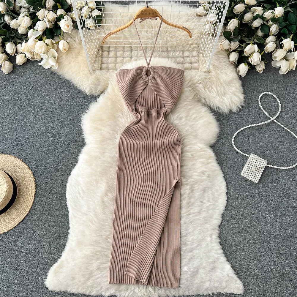 YuooMuoo Chic Fashion Sexy Package Hips Split Knitted Summer Dress 2025 Women Slim Elastic Bodycon Party Dress Streetwear Outfit插图12