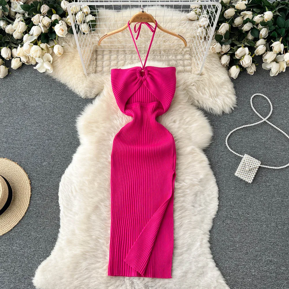 YuooMuoo Chic Fashion Sexy Package Hips Split Knitted Summer Dress 2025 Women Slim Elastic Bodycon Party Dress Streetwear Outfit插图11