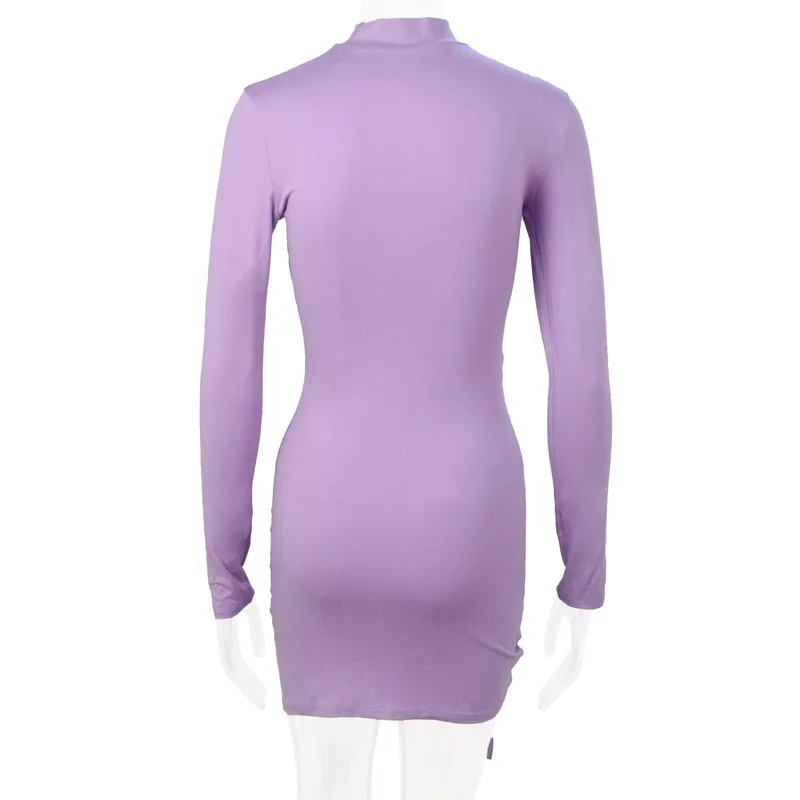 Elegant Lace Up Dress Solid Pleated Slim Fit Party Bodycon Female Sexy Mini Dresses Purple Black Vestidos插图7