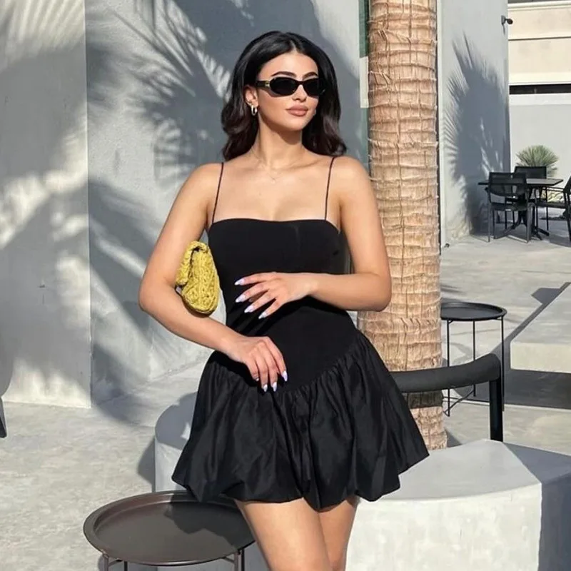 Sexy Women Vintage Solid Mini Dress Cami Ball Gown Dresses Slash Neck Sleeveless Summer Female Fashion Casual Dress Vestidos插图2