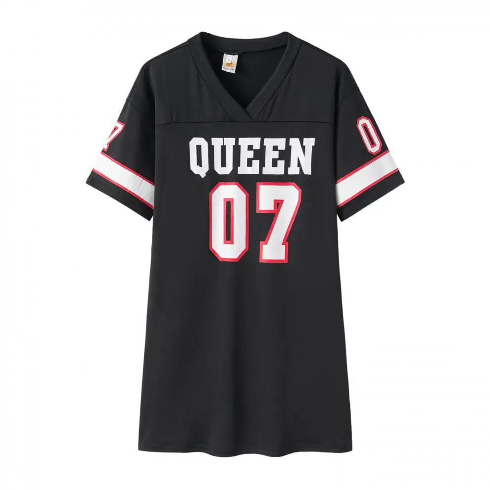 2025 New Fashion V-Neck Queen Letters Print Dress Short Sleeve Basketball Sporty Style Sexy Loose Female Clothing Streetwear插图9