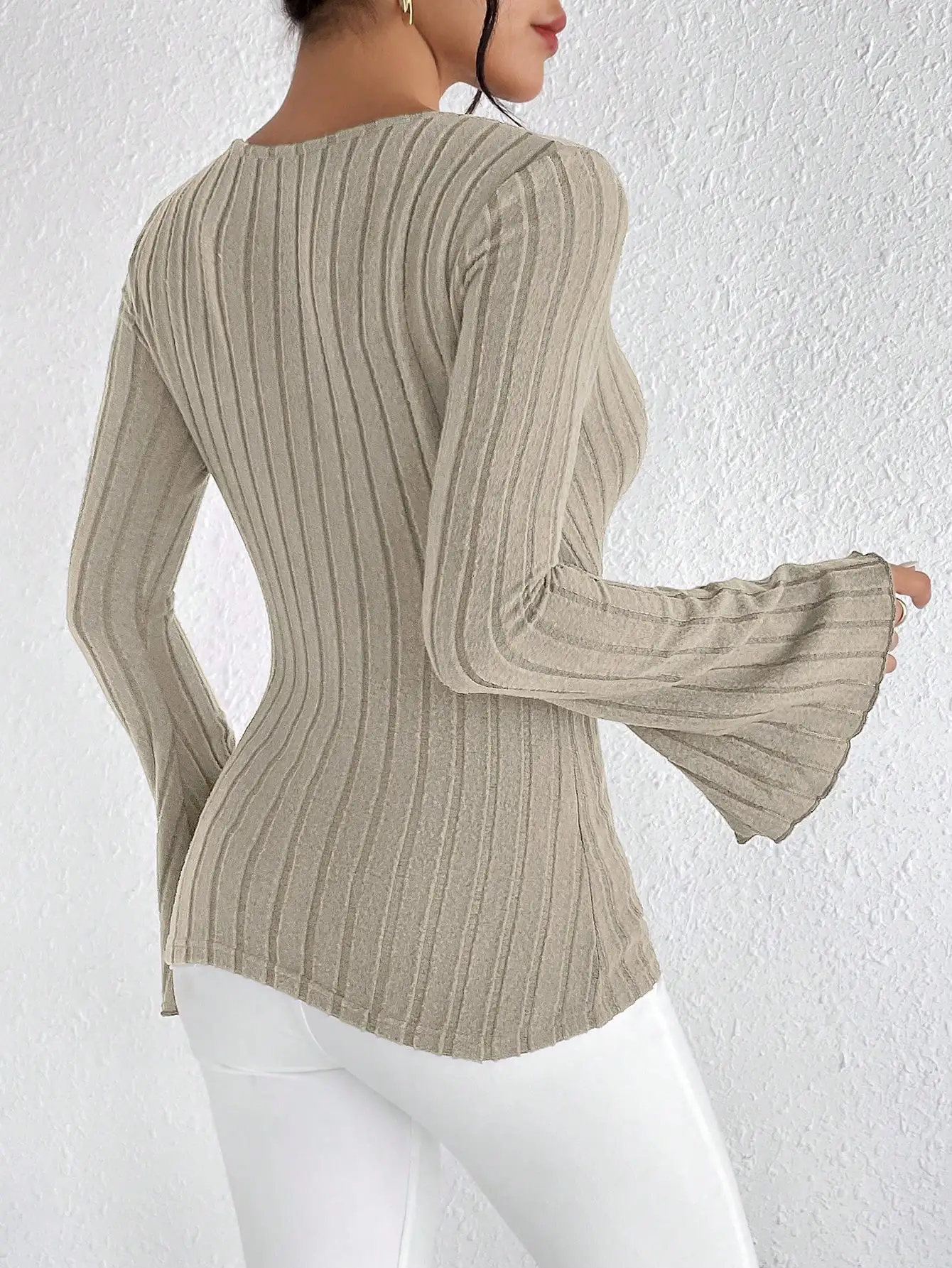 Women’s Fall and Winter Long-sleeved Tops, V-neck Sexy Slim Striped Women’s Tops, Long-sleeved T-shirt Knitted Bottoming Shirt插图7