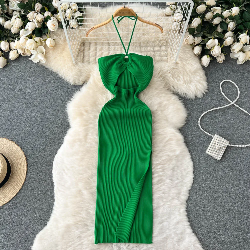 YuooMuoo Chic Fashion Sexy Package Hips Split Knitted Summer Dress 2025 Women Slim Elastic Bodycon Party Dress Streetwear Outfit插图9