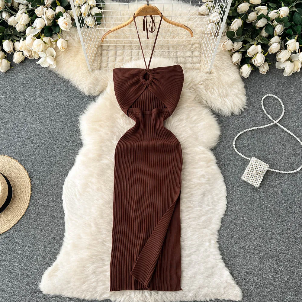 YuooMuoo Chic Fashion Sexy Package Hips Split Knitted Summer Dress 2025 Women Slim Elastic Bodycon Party Dress Streetwear Outfit插图13