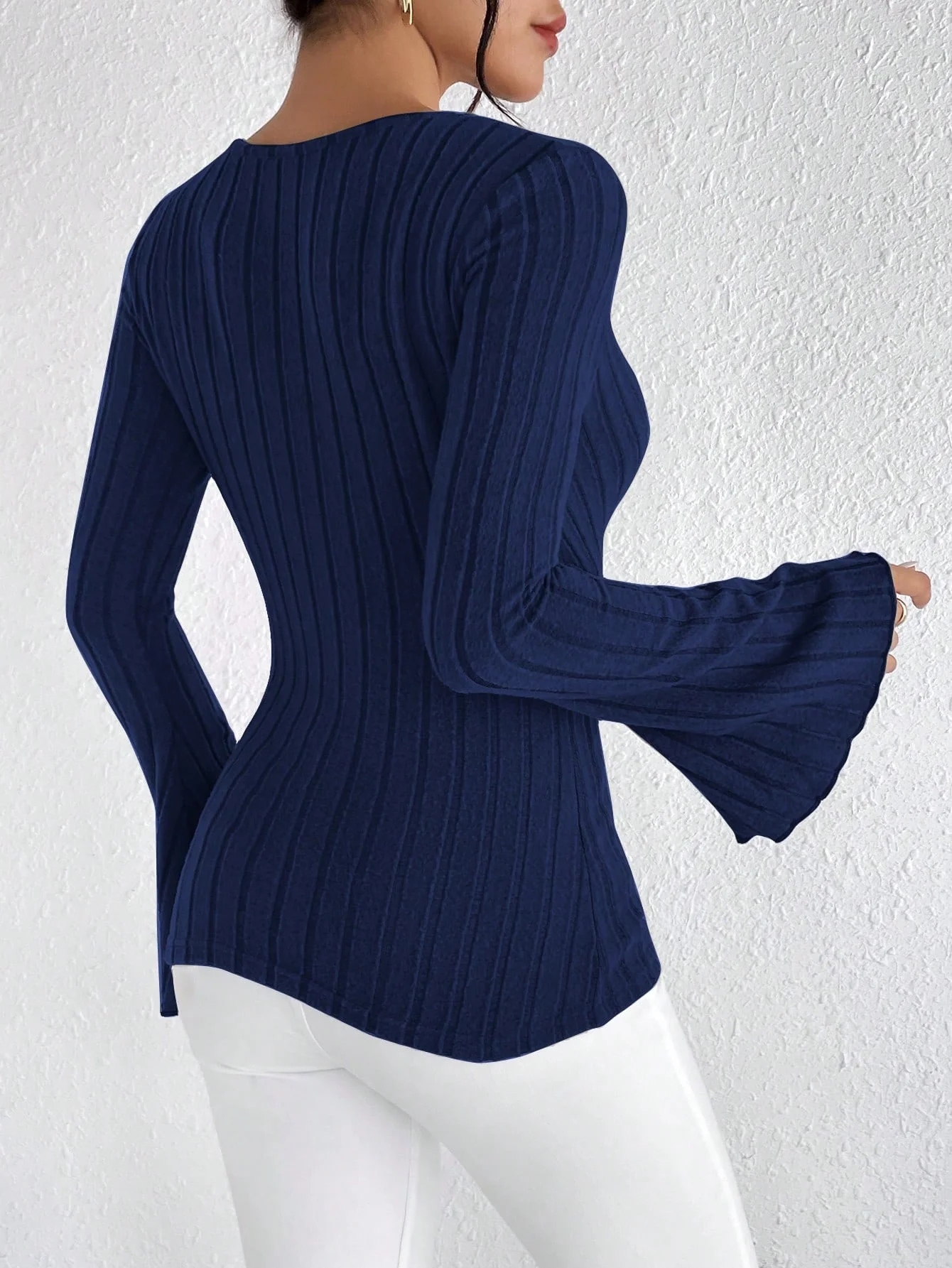 Women’s Fall and Winter Long-sleeved Tops, V-neck Sexy Slim Striped Women’s Tops, Long-sleeved T-shirt Knitted Bottoming Shirt插图2