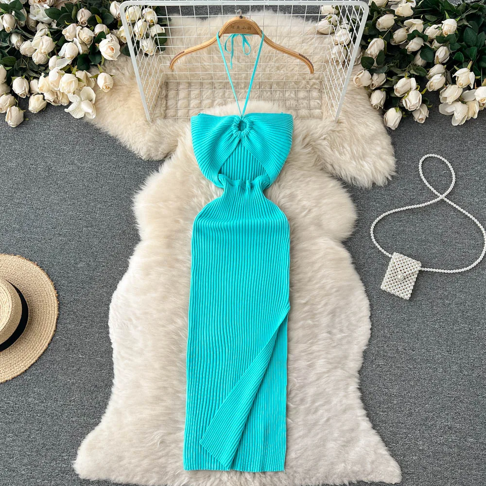 YuooMuoo Chic Fashion Sexy Package Hips Split Knitted Summer Dress 2025 Women Slim Elastic Bodycon Party Dress Streetwear Outfit插图8