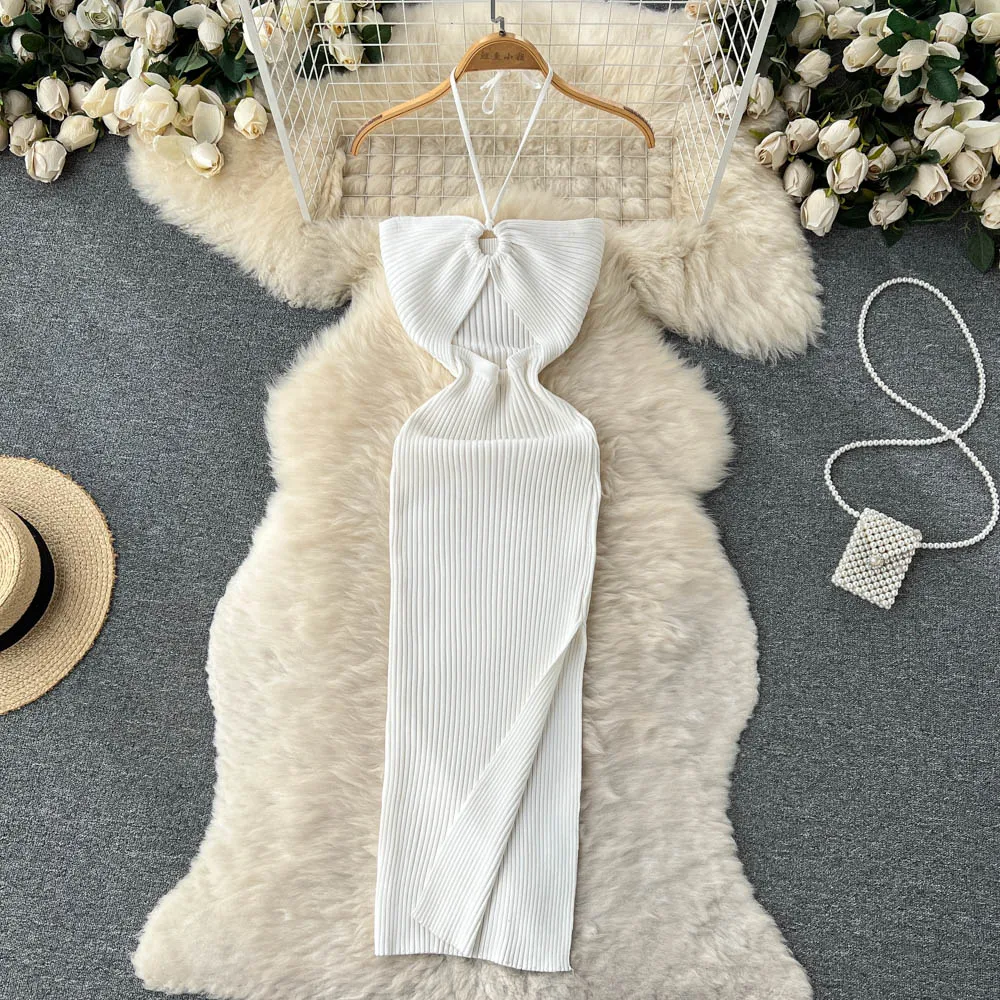 YuooMuoo Chic Fashion Sexy Package Hips Split Knitted Summer Dress 2025 Women Slim Elastic Bodycon Party Dress Streetwear Outfit插图7