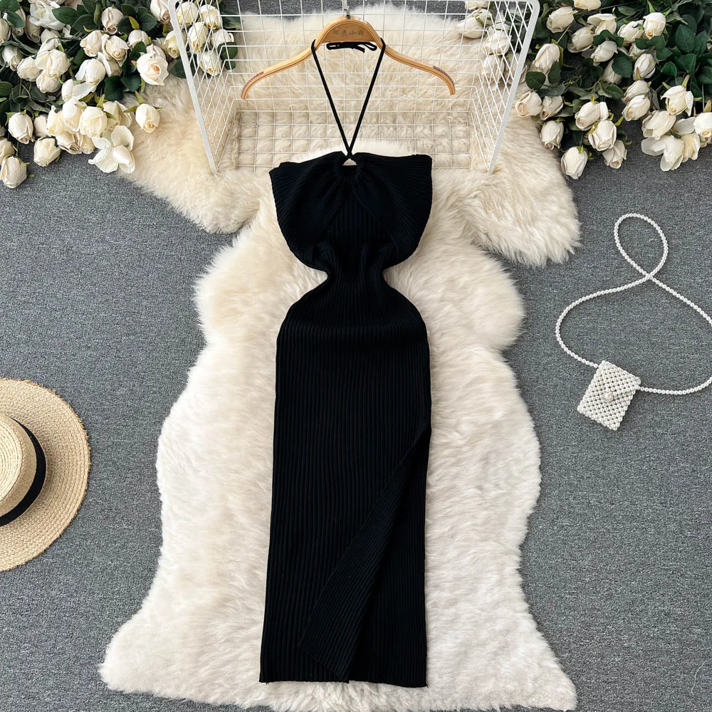 YuooMuoo Chic Fashion Sexy Package Hips Split Knitted Summer Dress 2025 Women Slim Elastic Bodycon Party Dress Streetwear Outfit插图10