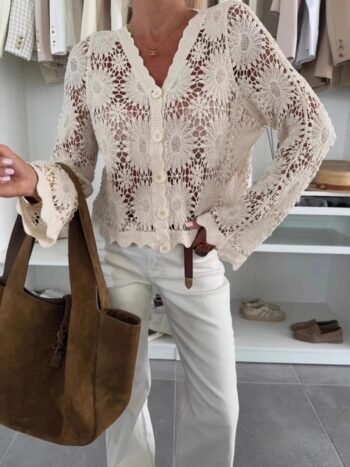 Lace V-Neck Button-Up Cardigan