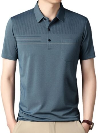 Men's Plus Size Classic Textured Stripe Casual Polo Shirt