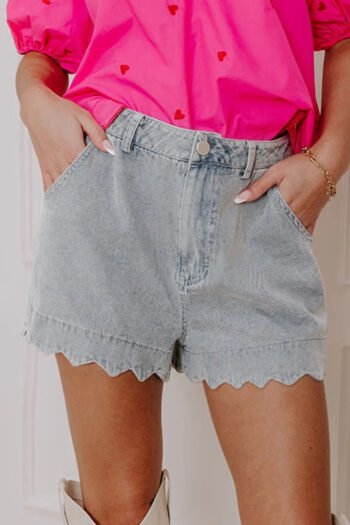 Scalloped Hem Denim Shorts