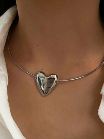 Stainless Steel Heart Pendant Choker Necklace
