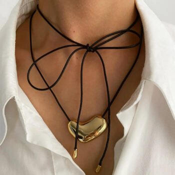 Heart Pendant Leather Rope Necklace