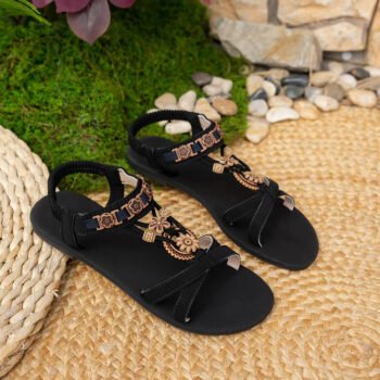 Flower Open Toe Flat Sandals