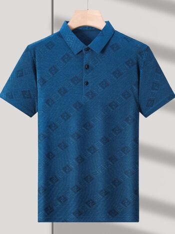Men's Plus Size  Jacquard Pattern Short Sleeve Polo
