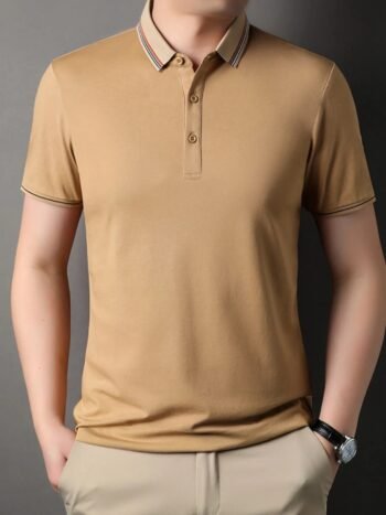 Men's Plus Size Striped Collar Short Sleeve Casual Polo Shirt