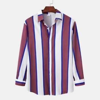 Men's Striped Button-Up Long Sleeve Casual Shirt