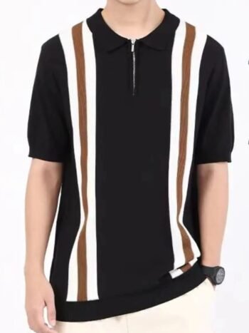 Men's Contrast Zip Collar Short Sleeve Knit Polo Plus Size