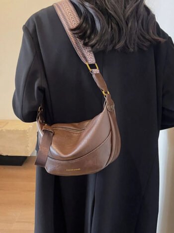 Leather Shoulder Bag with Woven Strap