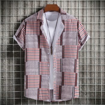 Men's Plus Size Patchwork Plaid Short Sleeve Casual Shirt