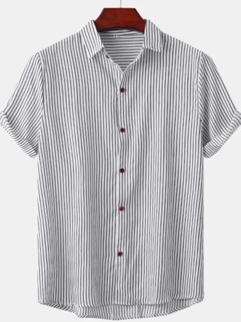 Men's Plus Size Striped Short Sleeve Button-Down Shirt