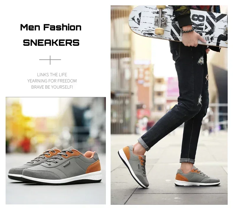 Leather Men Shoes Sneakers Trend Casual Shoe Comfortable Breathable Leisure Male Sneakers Non-slip Footwear Men Sports Shoes插图5