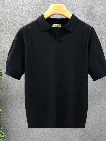 Men's Short Sleeve Ribbed Knit Polo Plus Size