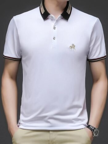 Men's Plus Size Contrast Collar Embroidered Detail Polo