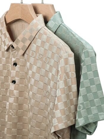 Men's Plus Size Checkered Pattern Short Sleeve Casual Polo Shirt