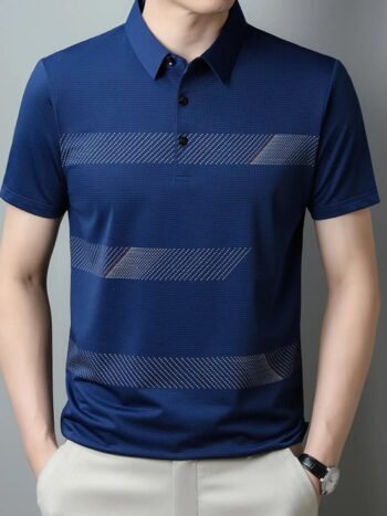 Men's Plus Size Striped Short Sleeve Casual Polo Shirt