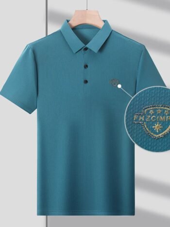 Men's Plus Size Embroidered Deatil Short Sleeve Polo