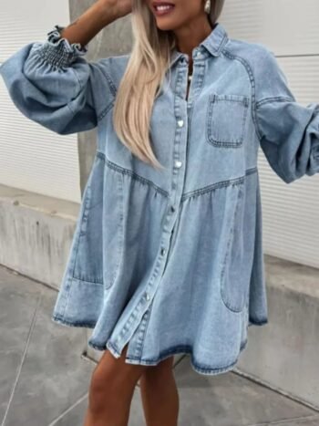 Oversized Long Sleeve Button-Up Denim Dress