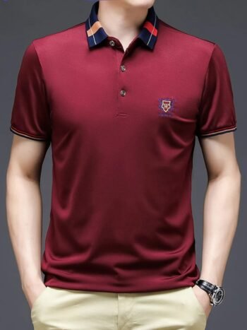Men's Plus Size Short Sleeve Contrast Collar Polo Shirt