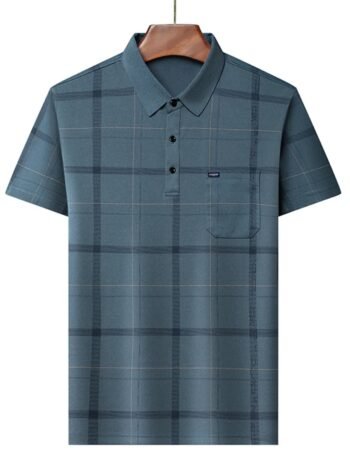 Men's Plus Size Classic Plaid Pattern Polo Shirt with Pocket