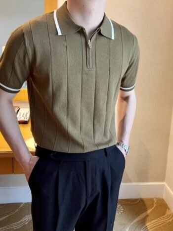 Men's Classic Zip Collar Short Sleeve Polo Shirt Plus Size