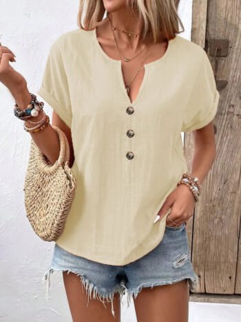 Notched Short Sleeve Top Plus Size