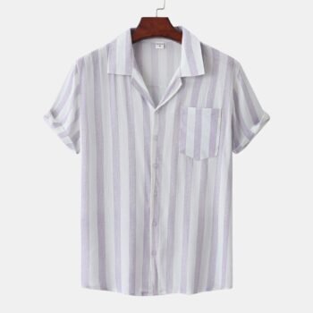 Men's Striped Short Sleeve Button-Down Shirt