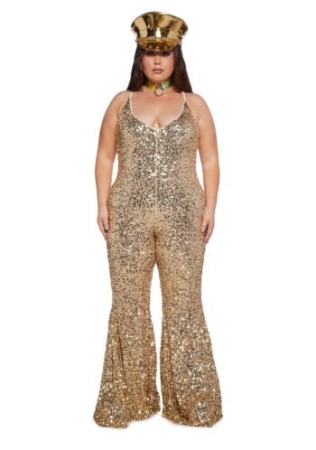 Plus Sparkle Nights Sequin Jumpsuit- Gold (Fairfax)