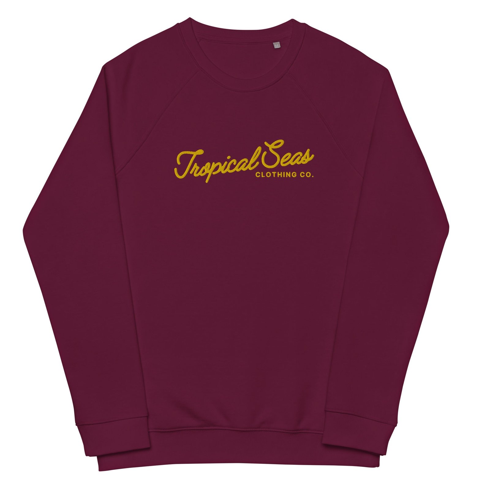 unisex-organic-raglan-sweatshirt-burgundy-front-65d032568bfea