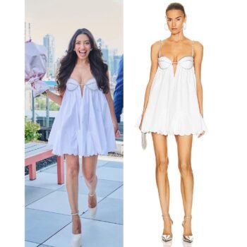 Area Poplin Scallop Mini Dress Crystal Embellished Scallop Cotton White Size 14