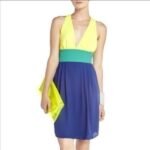 BCBG MaxAzria Color Block Katie Blue V Neck Twist Back Swing Mini Dress Size XS缩略图 m60605008499_1