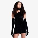 Miscreants Black Velvet Gina One Shoulder Dress w/out Gloves. Size XL (UK 14)