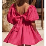 Showpo. Amalie The Label Hamyya Linen Tie Back Puff Sleeve Mini Dress Magenta-2