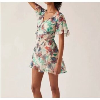 Anthropologie Medium Printed Sheer Lined Mini Floral Dress Art To Wear Fairy